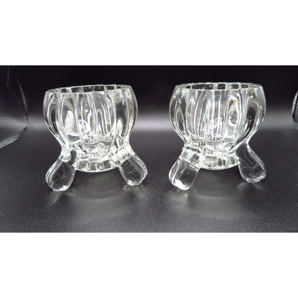Vintage 1950s Pair of Jeanette Clear Glass Candle Holders Fits Taper & Votive